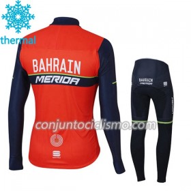 Conjunto Maillot + culotte largo ciclismo Invierno Termico 2017 Bahrain-Merida Niños N001